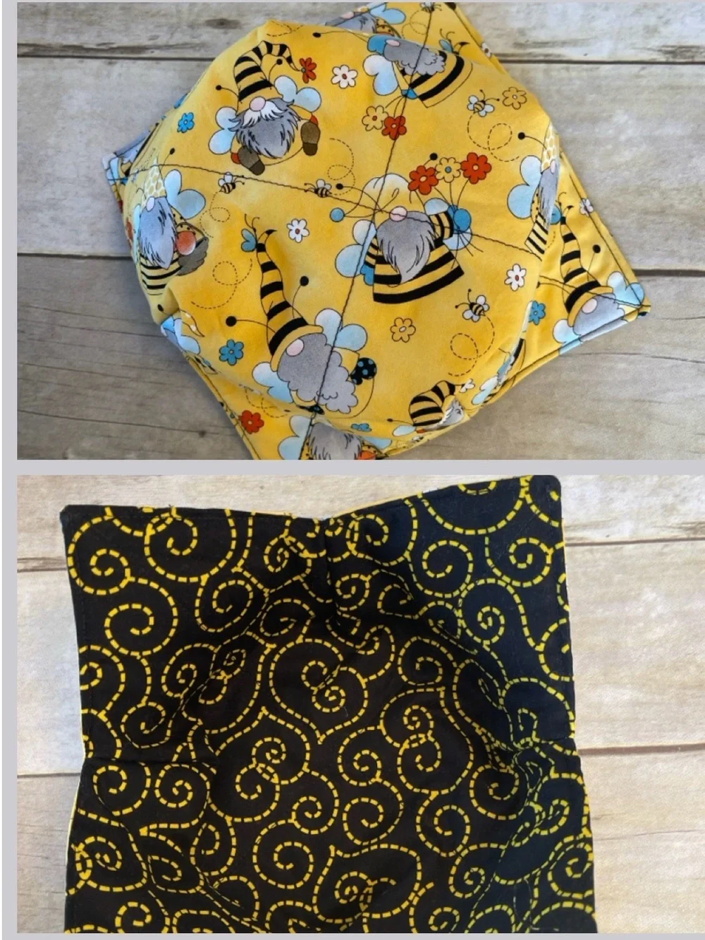 Microwave/Ice Cream Bowl Cozy Reversible Fabric Bowl Gnomes & Bees